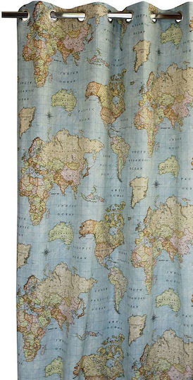 Decocraft Perdea Cu Capse Worldmap Albastră 140x240cm