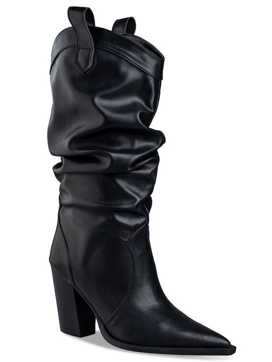 Synthetic Leather Cowboy Boots Black