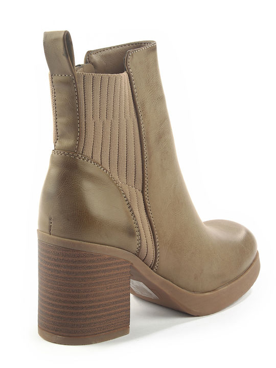 Women's Chelsea Boots with High Heel Beige