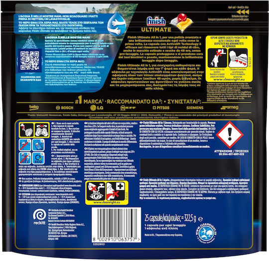 Finish Ultimate All in One 25 Dishwasher Pods Lemon 322gr