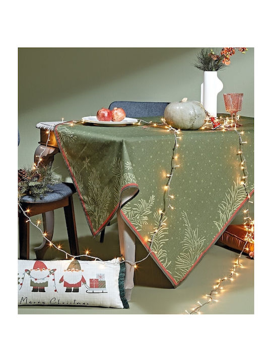 Kentia Snow Christmas Tablecloth Fabric Green L250xW160cm.