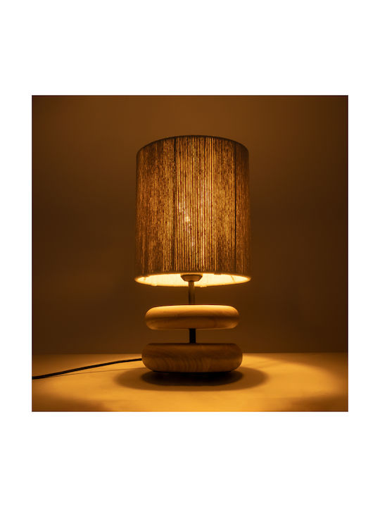 GloboStar Tuvalu Wood Table Lamp for Socket E27 with Beige Shade and Base
