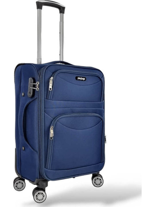 Playbags Cabin Fabric Blue Suitcase With 4 Wheels Height 53cm