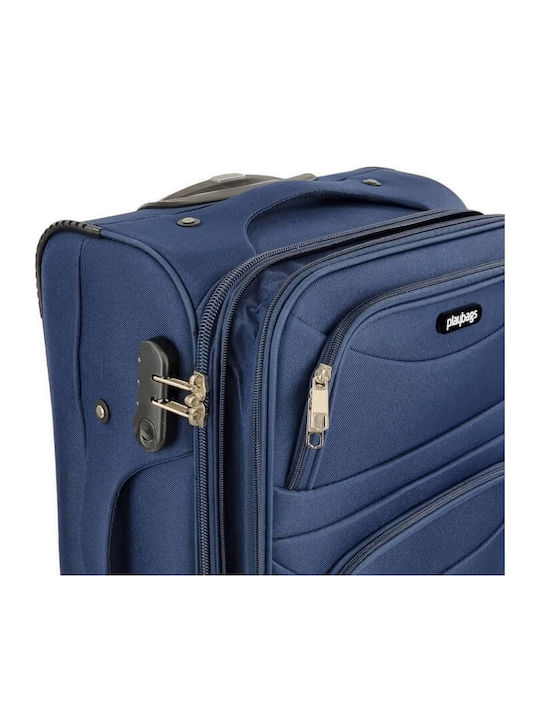 Playbags Cabin Fabric Blue Suitcase With 4 Wheels Height 53cm