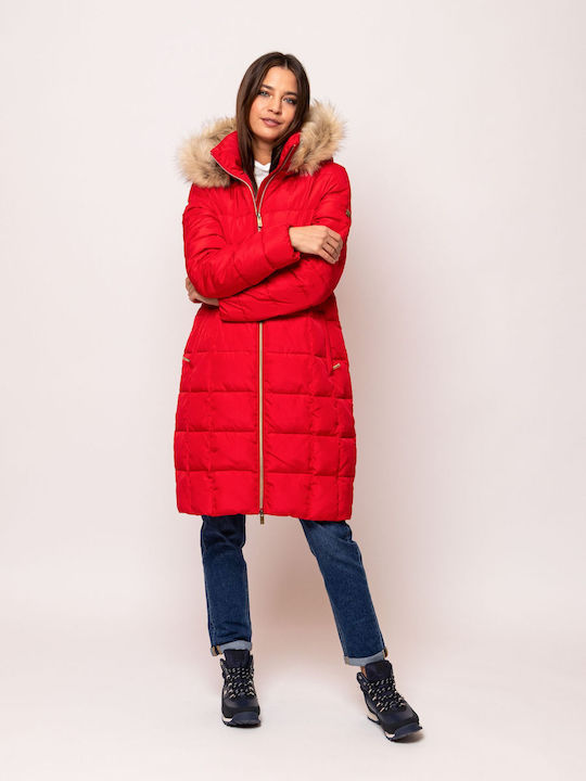 Heavy Tools Women's Short Puffer Jacket for Winter RED