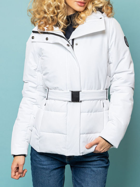 Women's Short Puffer Jacket for Winter White