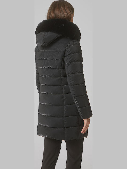 Women's Short Puffer Jacket for Winter with Hood Black