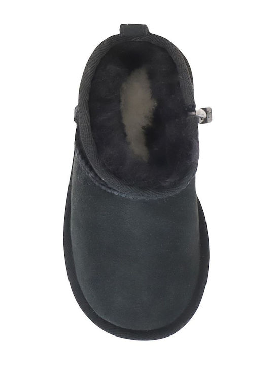 Classic Ultra Mini Suede Kids Boots with Laces Black