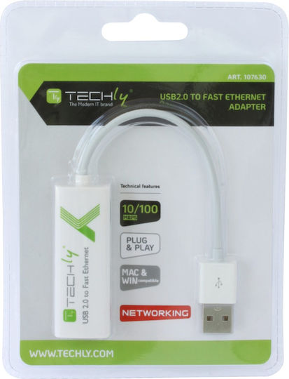 Techly 107630 Αντάπτορας Δικτύου USB με Ενσύρματη Σύνδεση Ethernet