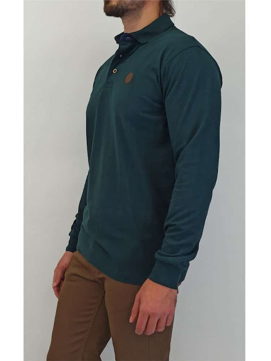 Double Herren Langarmshirt Polo space green