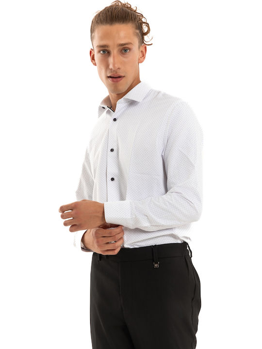 Vittorio Langärmlig Baumwolle Hemd Polka Dot Weiß