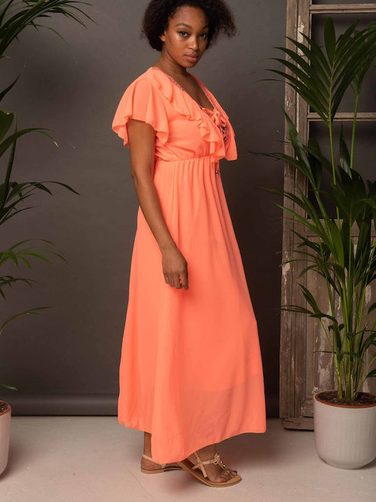 E-shopping Avenue Maxi Dress with Ruffle Fuchsia