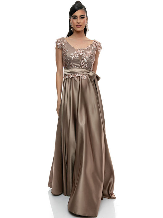 RichgirlBoudoir Maxi Evening Dress Satin with Sheer Gold