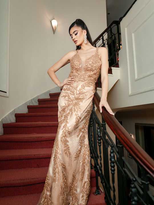 RichgirlBoudoir Maxi Βραδινό Φόρεμα Εξώπλατο Χρυσό