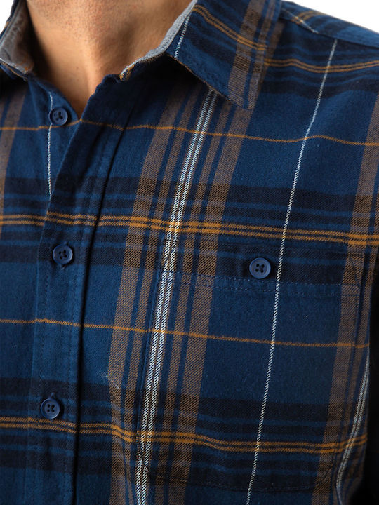 Blend Men's Shirt Long-sleeved Flannel Checked Blue