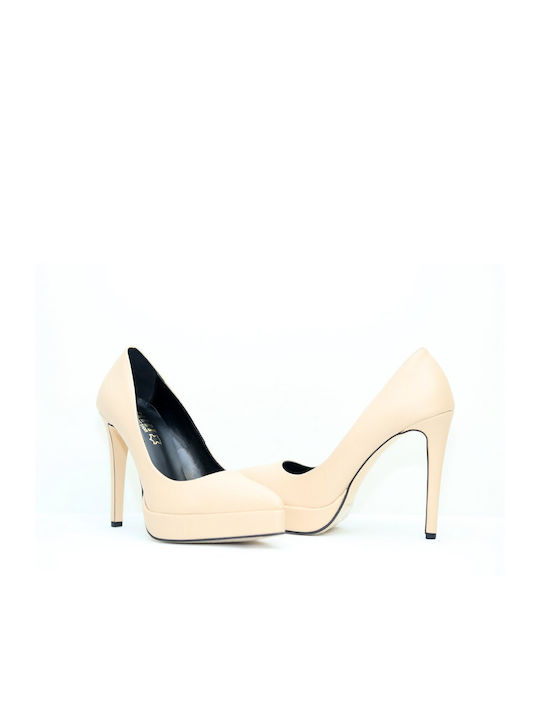 Ellen Synthetic Leather Stiletto Beige High Heels