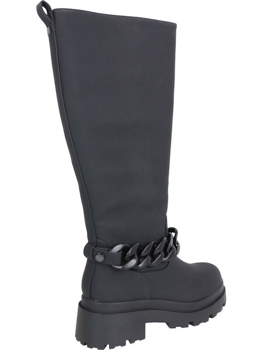 Damenstiefel mit mittlerem Absatz & Gummizug Schwarz