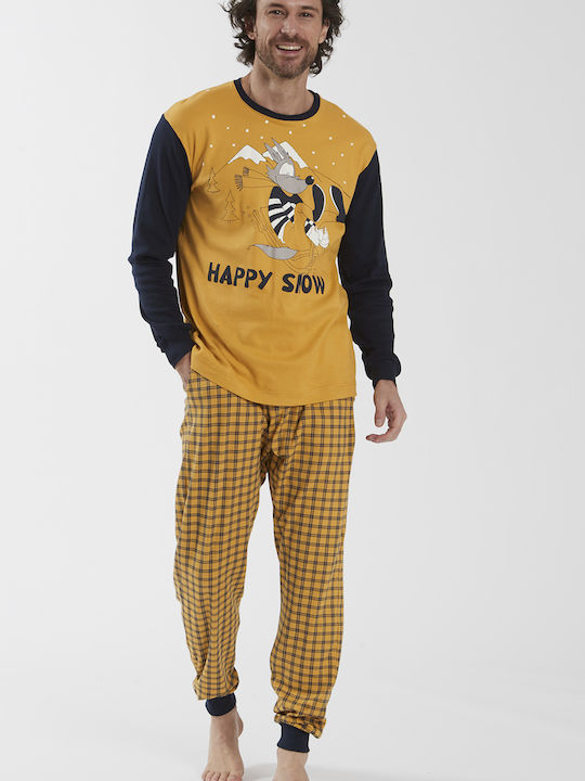 Happy People Winter Herrenpyjama Baumwollene Gelbe