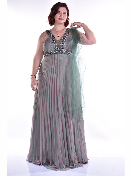 Charly Maxi Evening Dress with Sheer Green.