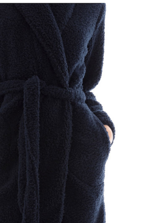 Pink Label Winter Women's Fleece Robe Dark Blue