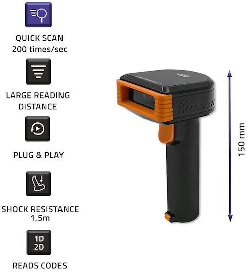 Qoltec Handheld-Scanner Drahtlos mit 2D- und QR-Barcode-Lesefunktion