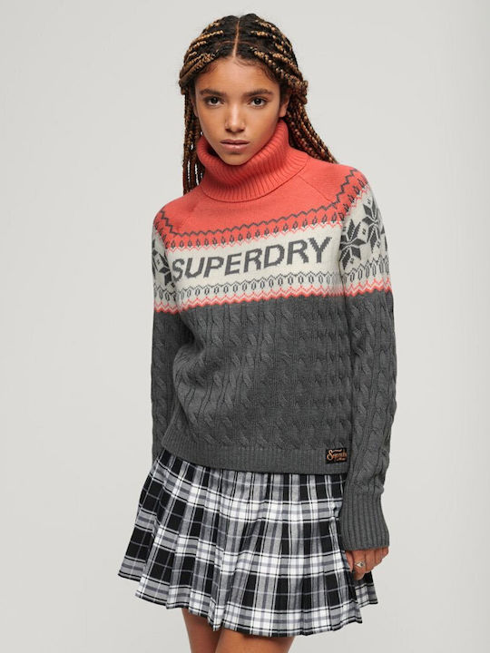 Superdry Ovin Γυναικείο Πουλόβερ Βαμβακερό Ζιβάγκο Γκρι