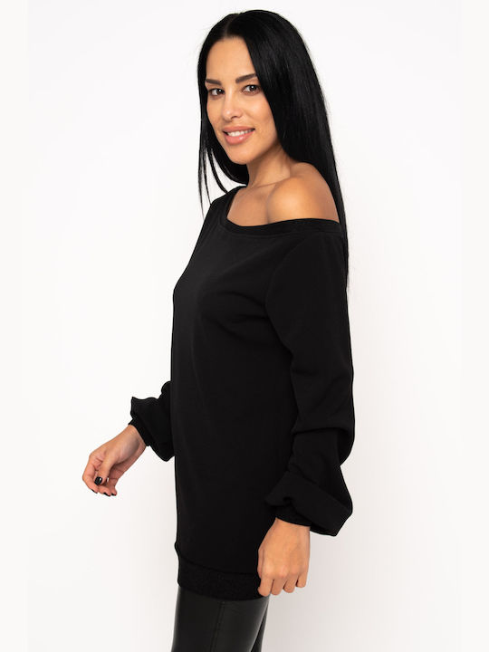 E-shopping Avenue Damen Bluse Langärmelig mit Rundhalsausschnitt Black