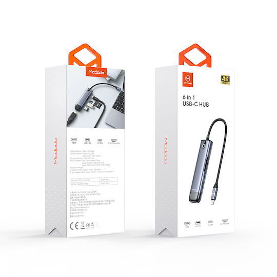 Mcdodo USB-C Докинг станция с HDMI 4K PD Сив (HU-7740)