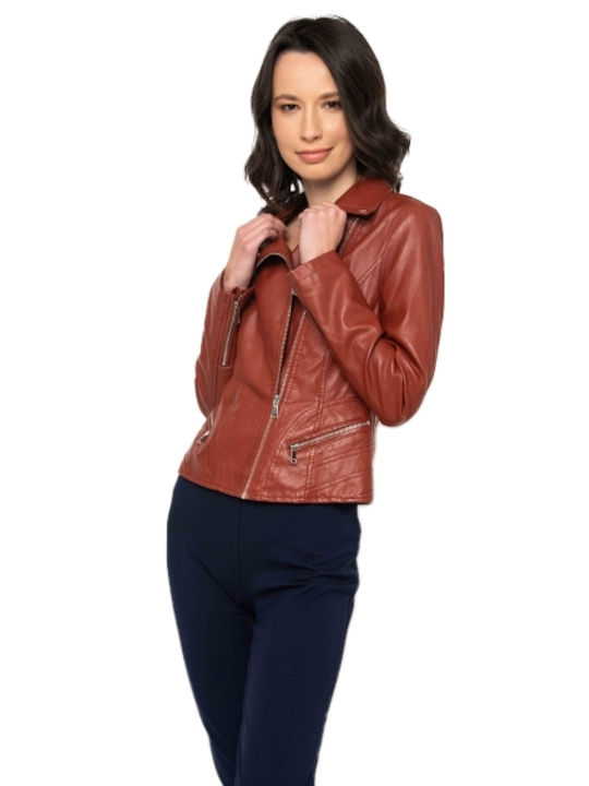E-shopping Avenue Women's Short Lifestyle Leather Jacket for Winter DEEP RED
