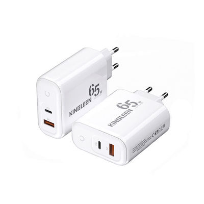 kingleen Ladegerät mit USB-A Anschluss und USB-C Anschluss 65W Stromlieferung Weißs (E65)