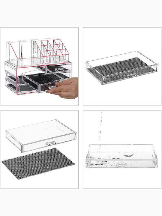 Relaxdays Cosmetics Organizer with 4 Drawers Transparent 2 Pieces 24x19x13.5cm