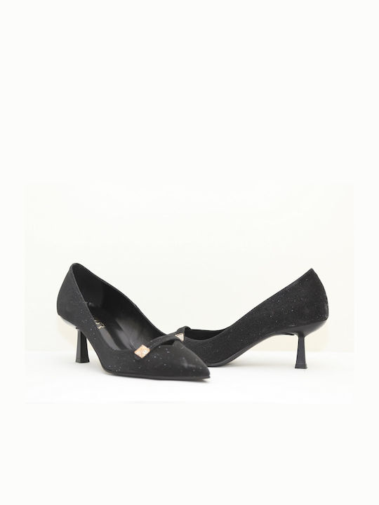 Ellen Synthetic Leather Black Medium Heels