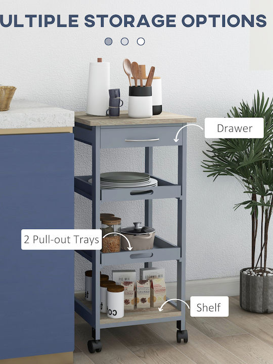 HomCom Ραφιέρα Κουζίνας Ξύλινη 4 Θέσεων Μπλε 37x37x76cm