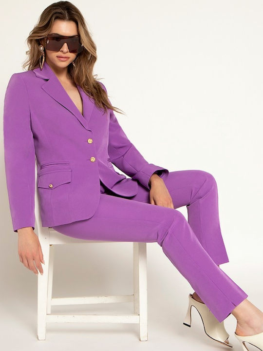 Femei Lilac Set cu Talie înaltă Pantaloni cu Croială Dreaptă