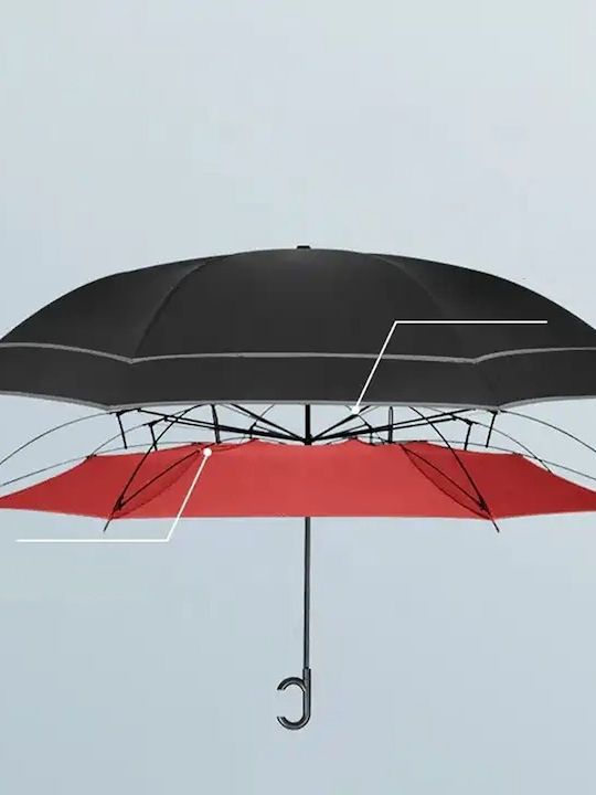 Windproof Automatic Umbrella with Walking Stick Gray