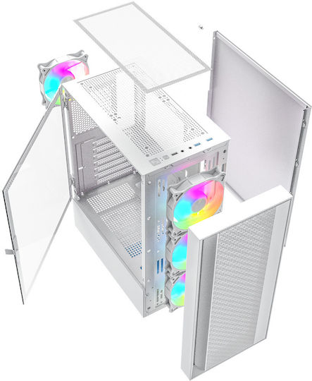 Gembird Fornax 4000 Gaming Midi-Turm Computergehäuse mit RGB-Beleuchtung Weiß