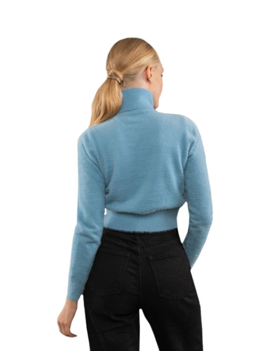 E-shopping Avenue Women's Long Sleeve Crop Sweater Blue