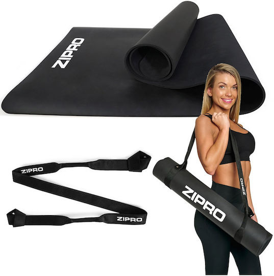 Zipro Exercise Mat Black with Carry Strap (183x61x0.6cm)