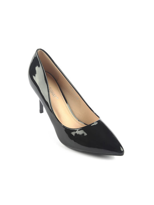 Fshoes Patent Leather Pointed Toe Black Heels