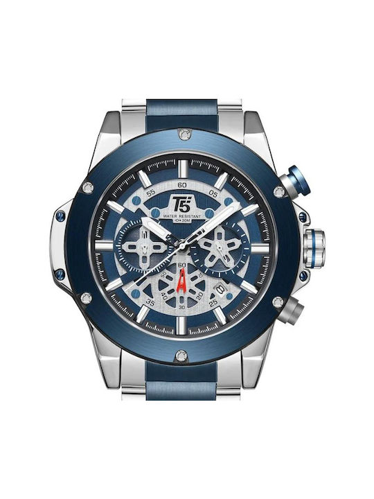 T5 Uhr Chronograph Batterie mit Blau Metallarmband