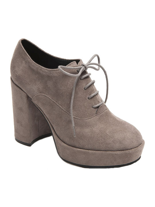 Keep Fred Suede Women's Oxford Boots with Medium Heel Beige