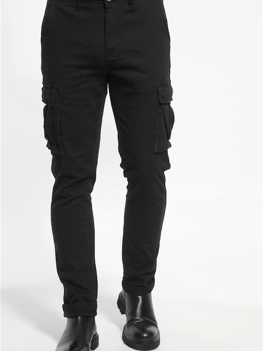 Double Men's Trousers Cargo in Regular Fit Black