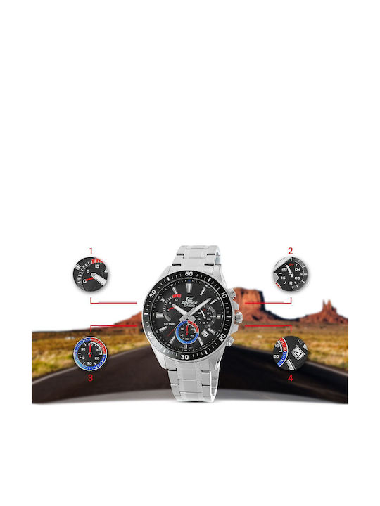 Casio Edifice Ανδρικό Ρολόι Χρονογράφος Μπαταρίας με Ασημί Μεταλλικό Μπρασελέ