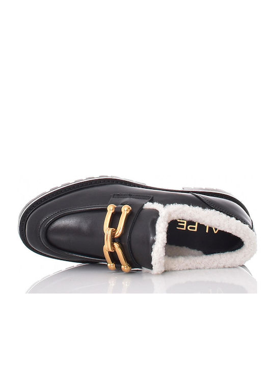 Leather Women's Moccasins in Black Color