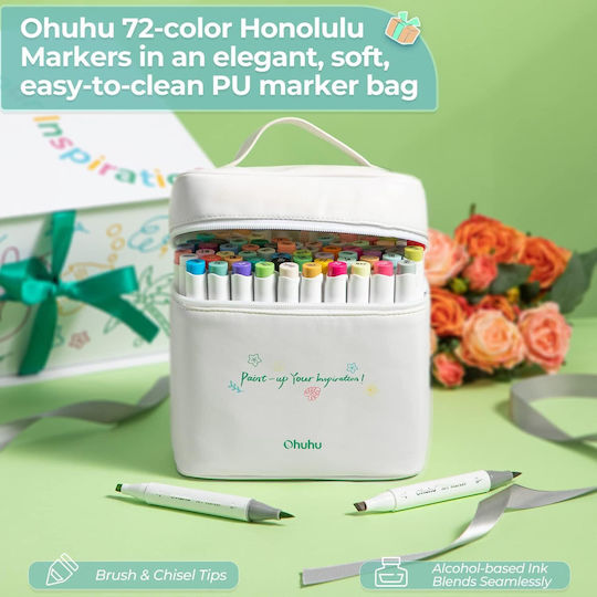 Ohuhu # Gift Box 72 Μαρκαδόρων Brush & Chisel Sketchbook & Fineliners