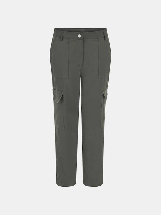 Dama Tesatura Pantaloni Cargo cu Croială Dreaptă Green