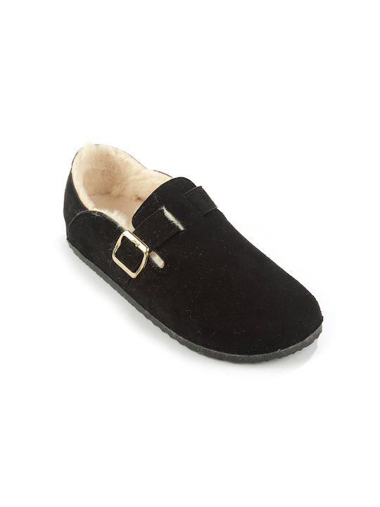 Fshoes Closed Women's Slippers With fur in Black color