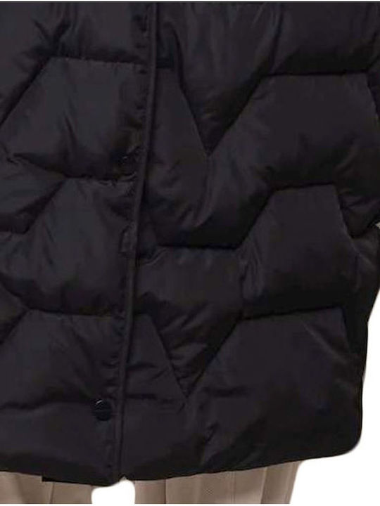 Women's Long Puffer Jacket for Winter with Hood Black