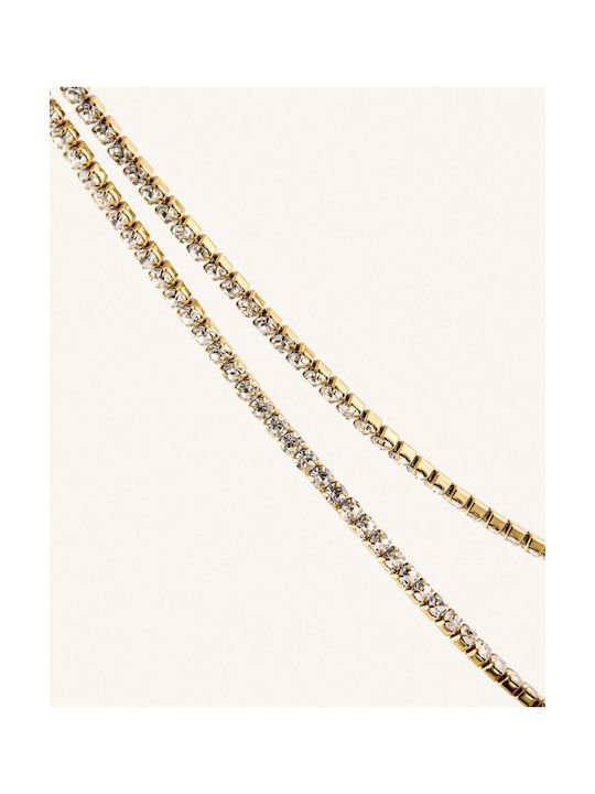 StanStefan Necklace Double from Gold Plated Steel with Zircon