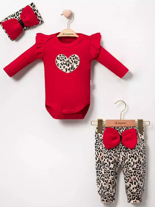 Mini Cayzen Baby Baby Bodysuit Set Long-Sleeved with Pants Red